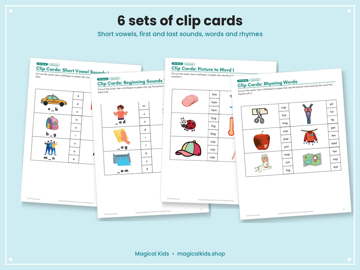 CVC Words Activities | Short Vowel Phonics Worksheets, Word Ladders, Clip Cards and Decodable Sentences