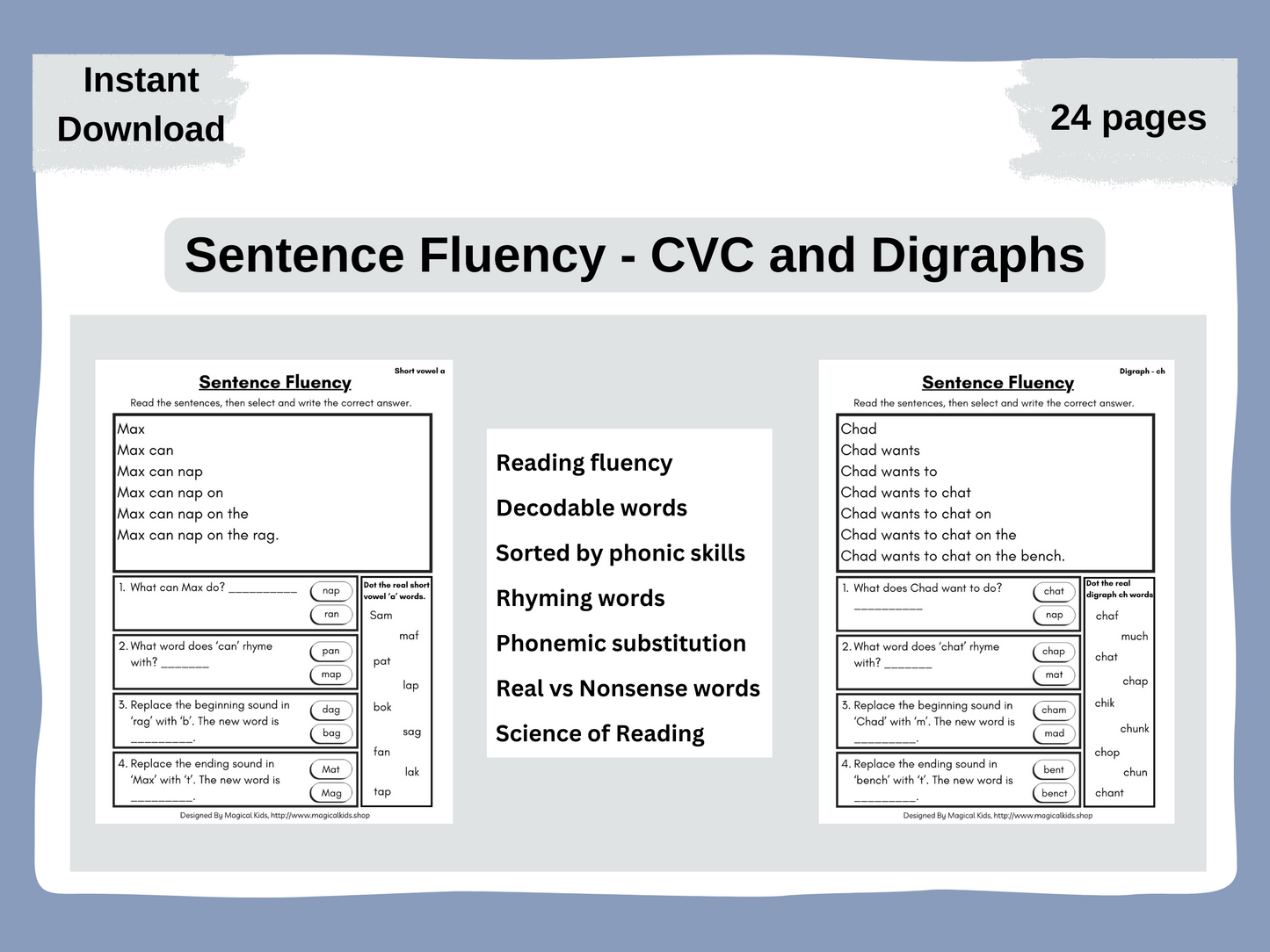 Sentence Fluency - CVC, Digraphs, Blends