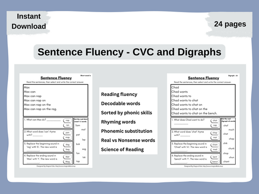 Sentence Fluency - CVC, Digraphs, Blends