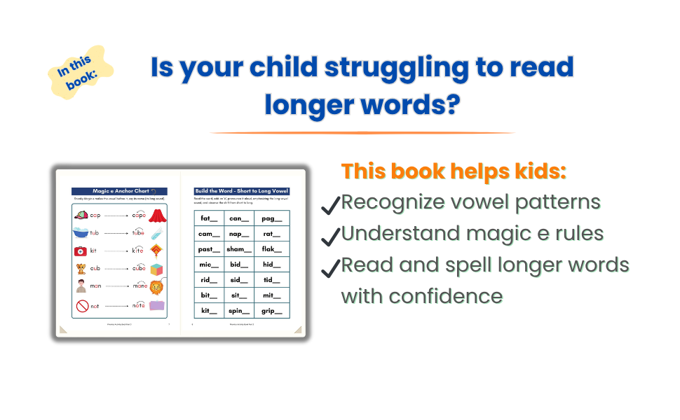 Phonics Activity Book Part 3 – Long Vowels & Magic e | Ages 5–7