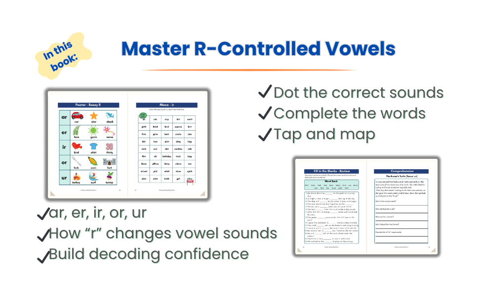 Phonics Activity Book Part 4 – Diphthongs & R-Controlled Vowels | Ages 5–7