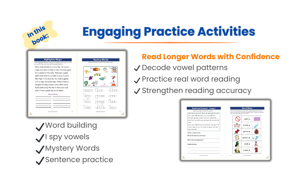Phonics Activity Book Part 3 – Long Vowels & Magic e | Ages 5–7