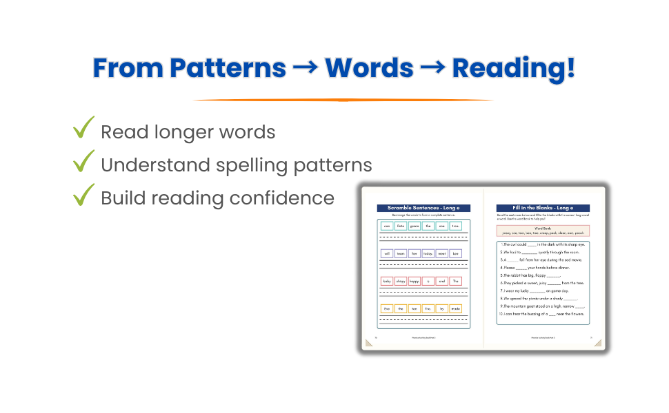 Phonics Activity Book Part 3 – Long Vowels & Magic e | Ages 5–7