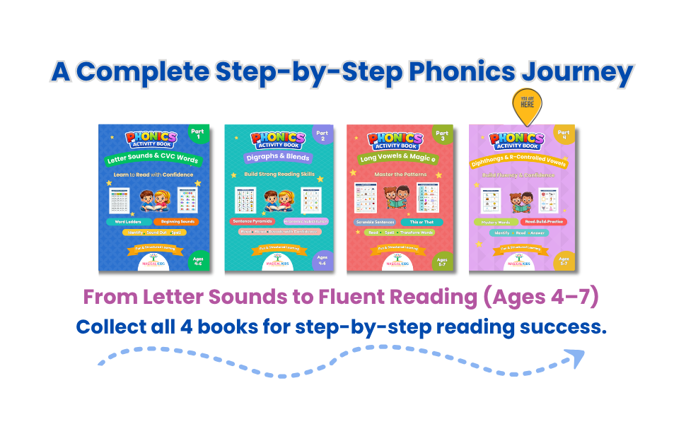 Phonics Activity Book Part 4 – Diphthongs & R-Controlled Vowels | Ages 5–7