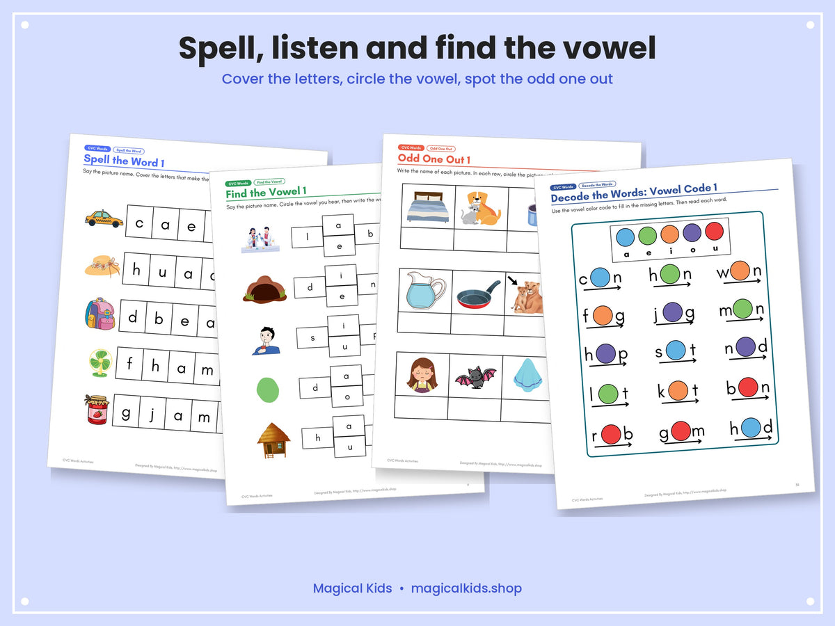 CVC Words Activities | Short Vowel Phonics Worksheets, Word Ladders, Clip Cards and Decodable Sentences