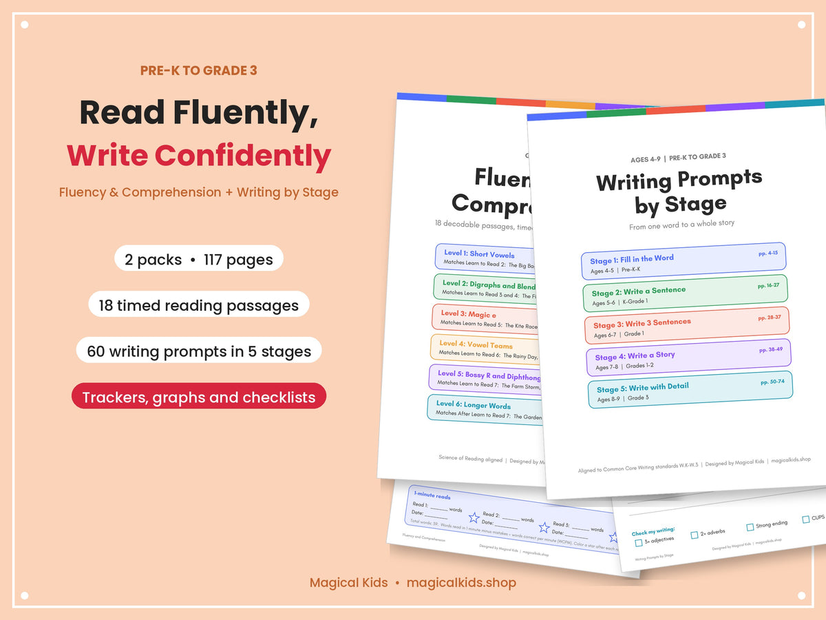 Read Fluently, Write Confidently: Fluency & Comprehension + Writing Prompts by Stage (Pre-K to Grade 3)
