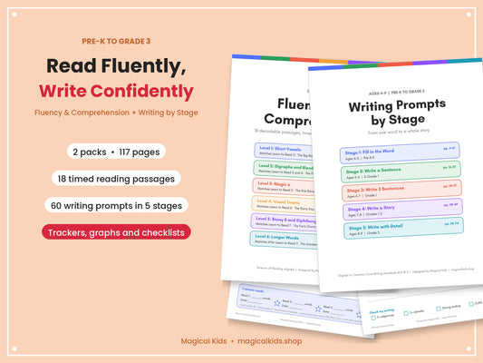 Read Fluently, Write Confidently: Fluency & Comprehension + Writing Prompts by Stage (Pre-K to Grade 3)