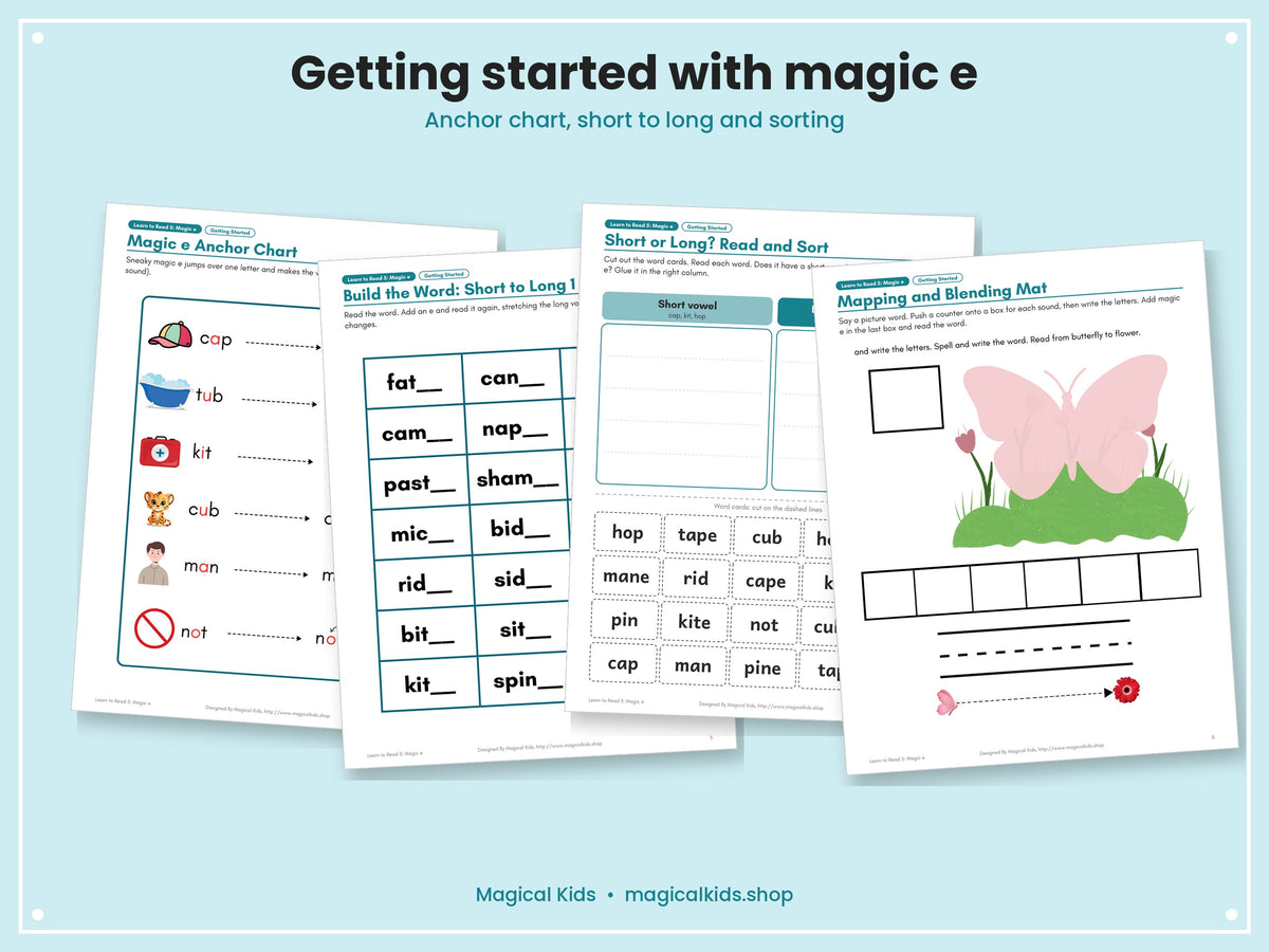 Learn to Read 5: Magic e | Silent e Long Vowels a_e, i_e, o_e, u_e, e_e | Phonics Worksheets, Games, Word Sliders, Decodable Stories | Science of Reading