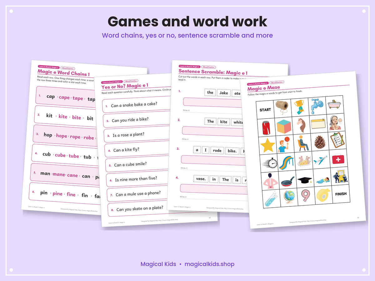 Learn to Read 5: Magic e | Silent e Long Vowels a_e, i_e, o_e, u_e, e_e | Phonics Worksheets, Games, Word Sliders, Decodable Stories | Science of Reading
