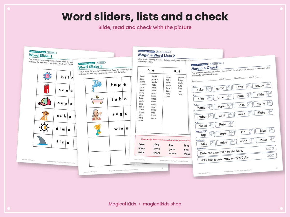 Learn to Read 5: Magic e | Silent e Long Vowels a_e, i_e, o_e, u_e, e_e | Phonics Worksheets, Games, Word Sliders, Decodable Stories | Science of Reading