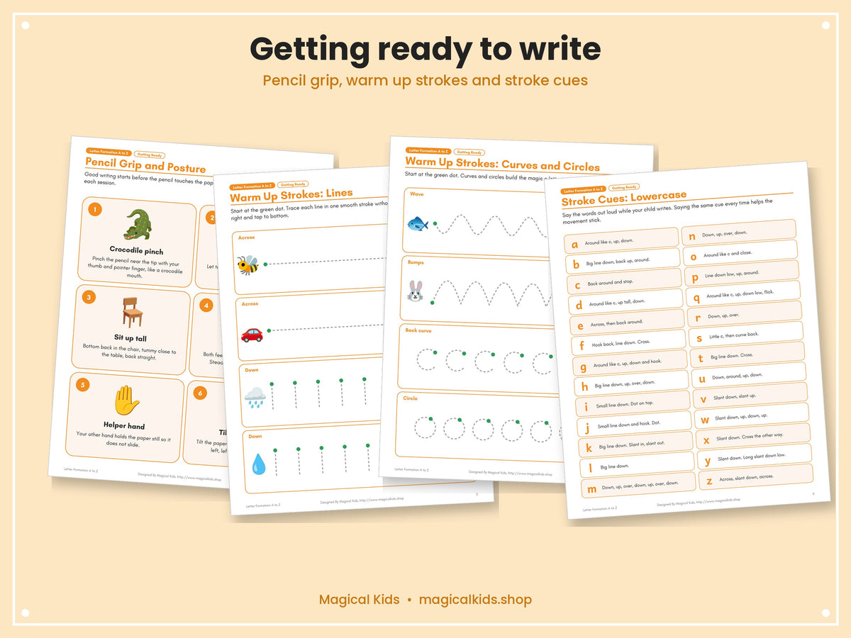 Letter Formation A to Z | Handwriting Practice, Alphabet Tracing, Dot the Letter, Stroke Cues, Letter Families | Pencil Grip, Pre-Writing | Pre-K Kindergarten Printable