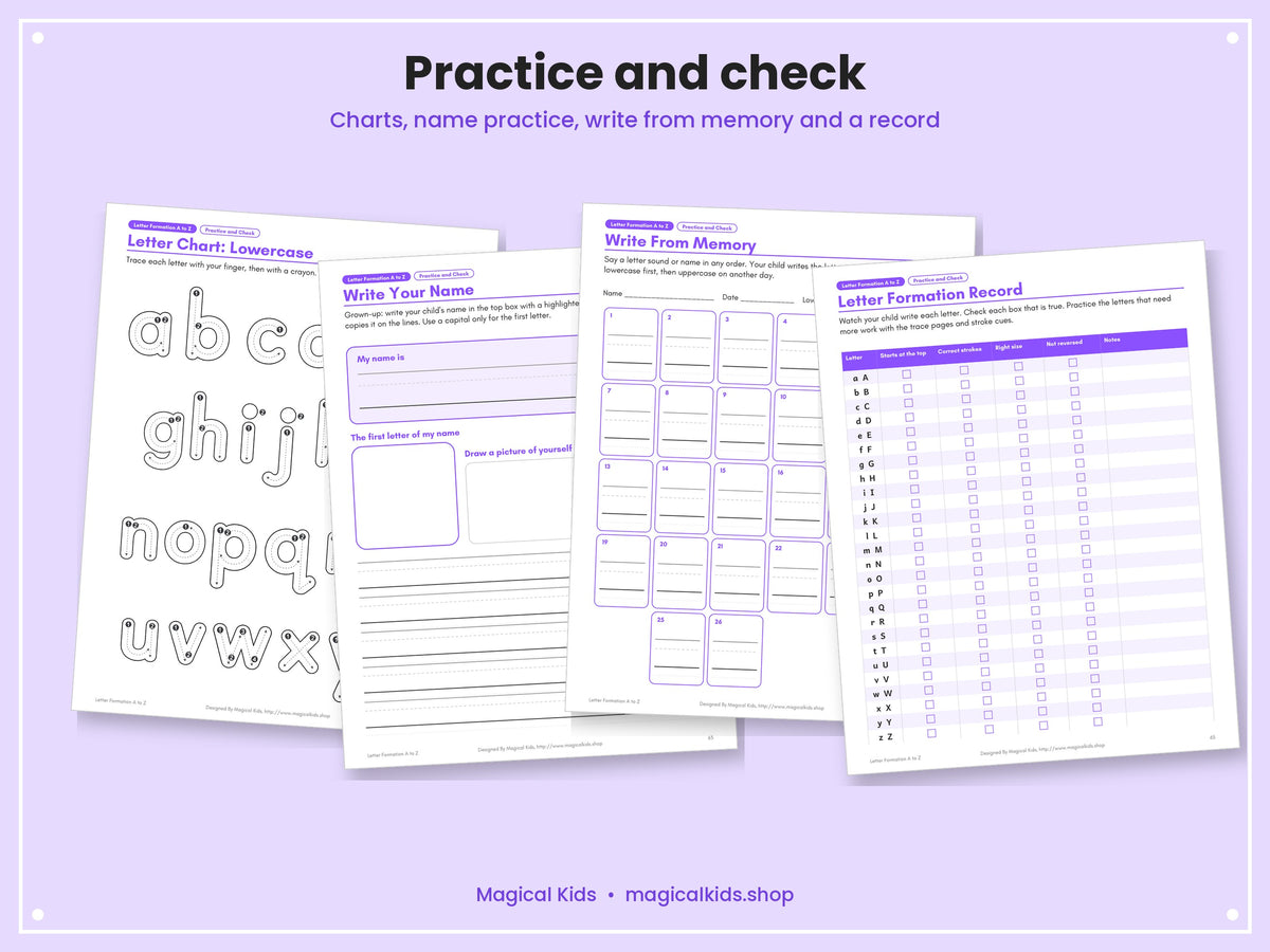 Letter Formation A to Z | Handwriting Practice, Alphabet Tracing, Dot the Letter, Stroke Cues, Letter Families | Pencil Grip, Pre-Writing | Pre-K Kindergarten Printable