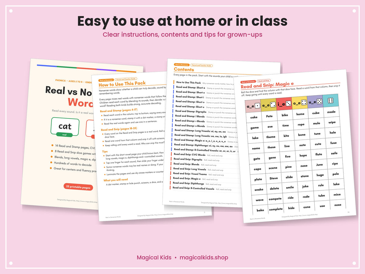 Real vs Nonsense Words: Read and Stamp and Read and Snip