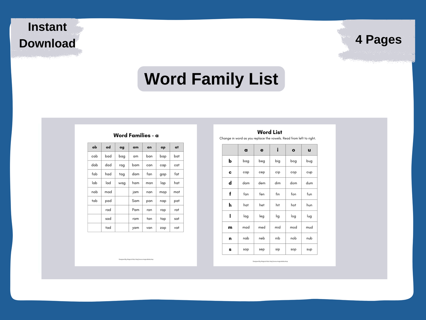 CVC Word Family List