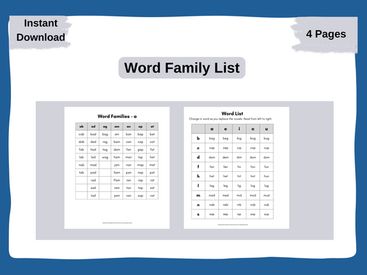 CVC Word Family List