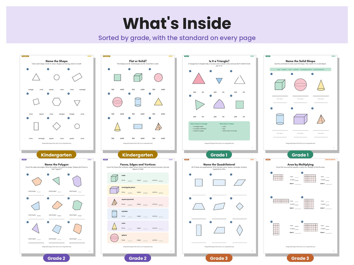 Geometry K–3 | Shapes, Area & Perimeter Worksheets | Common Core
