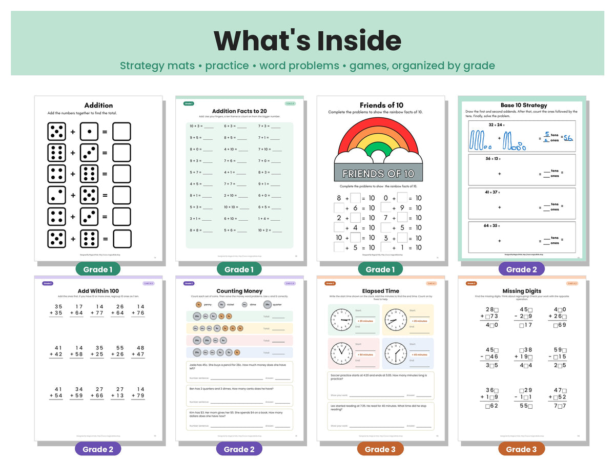 Addition & Subtraction Power-Up! Grades 1–3 Math Worksheets | Common Core Aligned | Printable PDF with Answer Keys