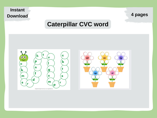 Caterpillar and Flower word building/math template