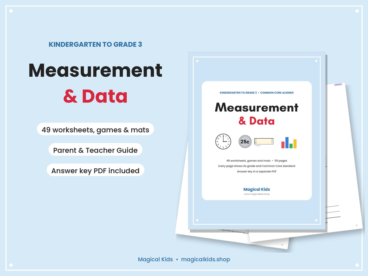 Measurement & Data | K–3 Worksheets for Length, Time, Money & Graphs | Common Core