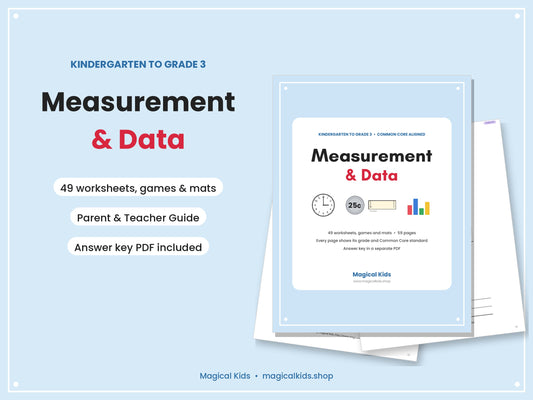 Measurement & Data | K–3 Worksheets for Length, Time, Money & Graphs | Common Core