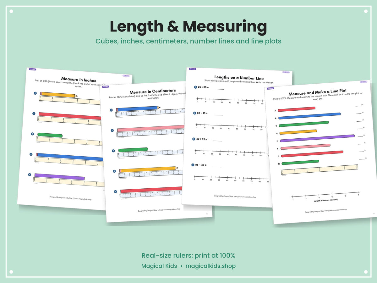 Measurement & Data | K–3 Worksheets for Length, Time, Money & Graphs | Common Core