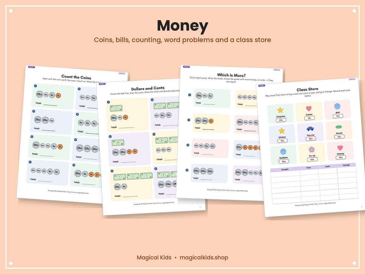 Measurement & Data | K–3 Worksheets for Length, Time, Money & Graphs | Common Core