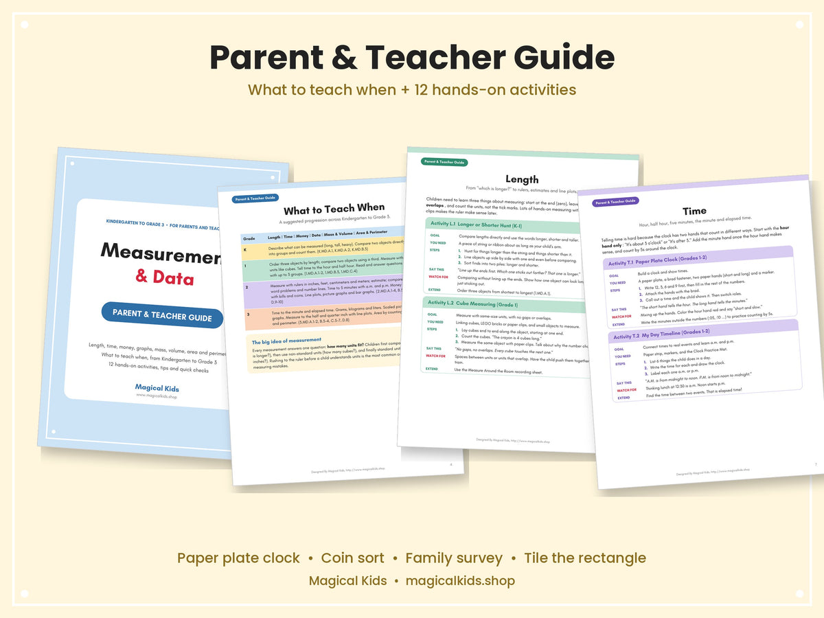 Measurement & Data | K–3 Worksheets for Length, Time, Money & Graphs | Common Core