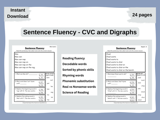 Sentence Fluency - CVC & Digraphs